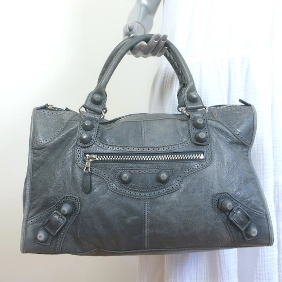 Balenciaga Handbags - Balenciaga Giant Brogues Covered Work Bag Dark Gray Leather
